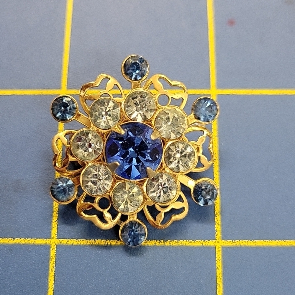 Vintage Blue Stone Silver Brooch 1" Pin